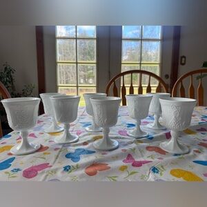 Vintage milk glass set of 8 White Goblets harvest grape Indiana glass company